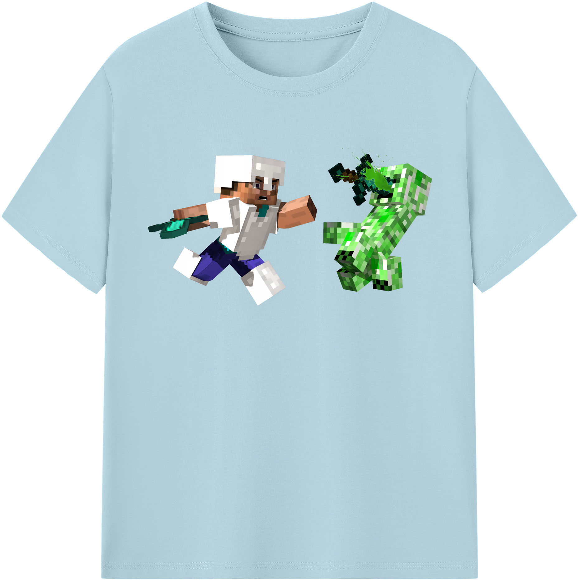 （画像用） マインクラフト ブロックの世界 Minecraft MC Block world 綿100％半袖Tシャツ（フロントプリント）
